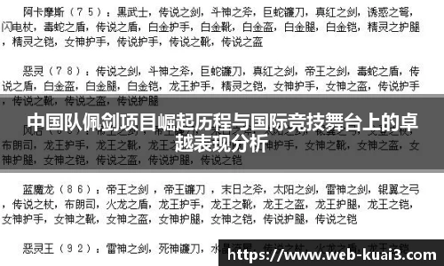 中国队佩剑项目崛起历程与国际竞技舞台上的卓越表现分析